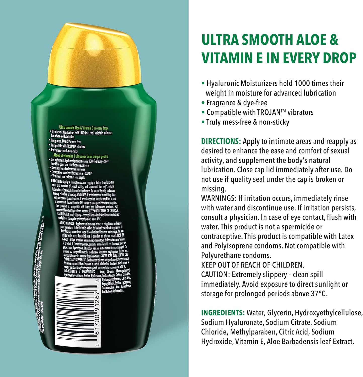 Trojan H20 Sensitive Touch Water-Based Personal Lube, Aloe & Vitamin E Infused Lubricant, Hyaluronic Moisturizers, Fragrance, Dye & Paraben Free (163 ml).