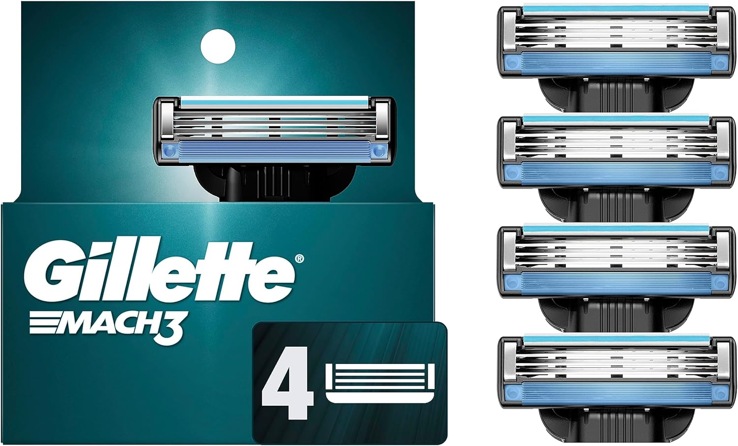 Gillette Mach 3 Men'S Razor Blades, 4 Blade Refills, 4 Count