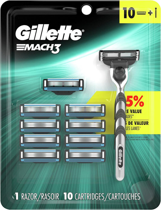 Gillette Mach3 Men's Razor, Includes 1 Handle, 10 Razor Blade Refills