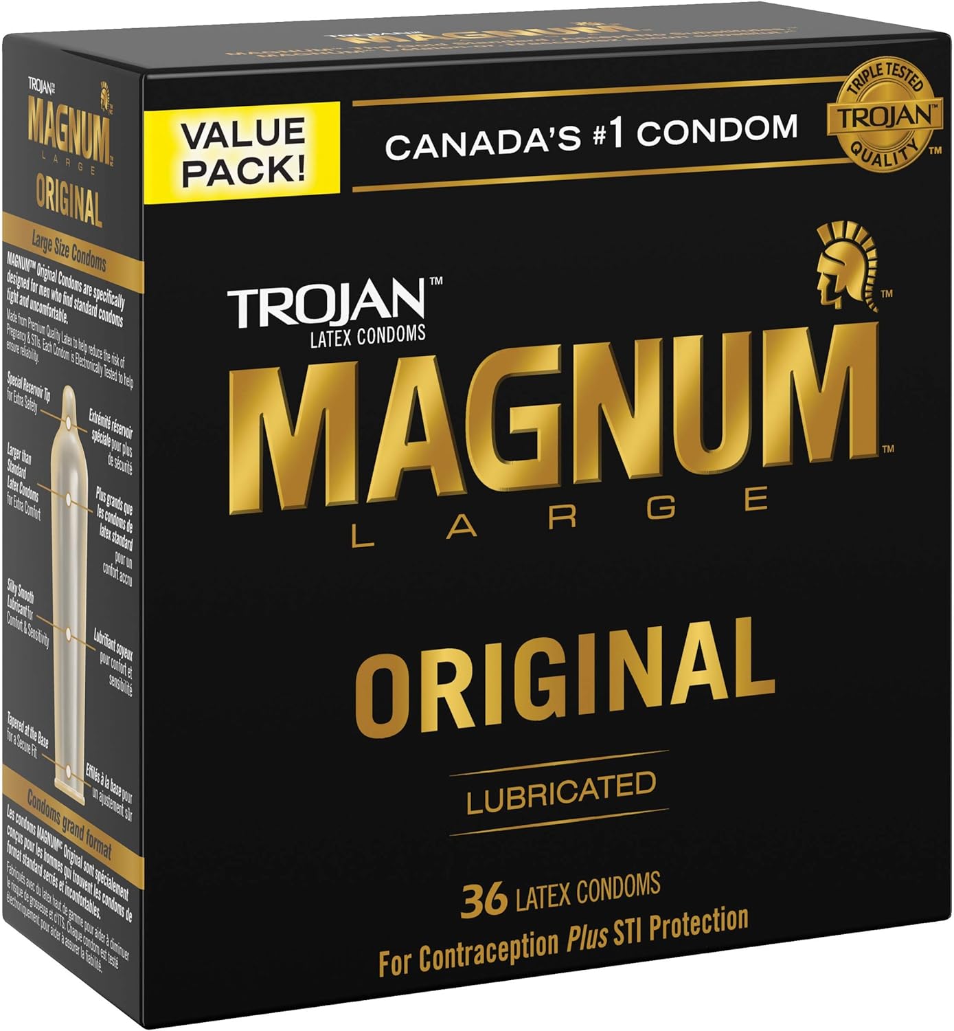 Trojan Magnum L Lubricated Latex Condoms, 36 Count
