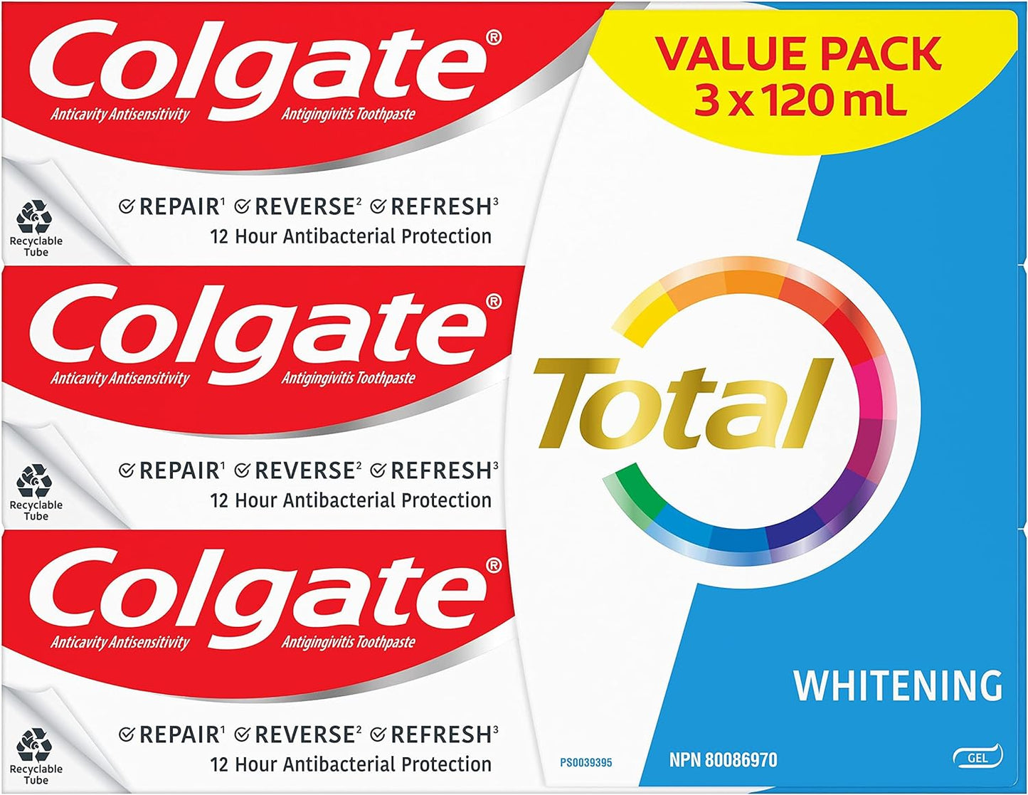 Colgate Total Whitening Toothpaste (A pack of three 120 ml).
