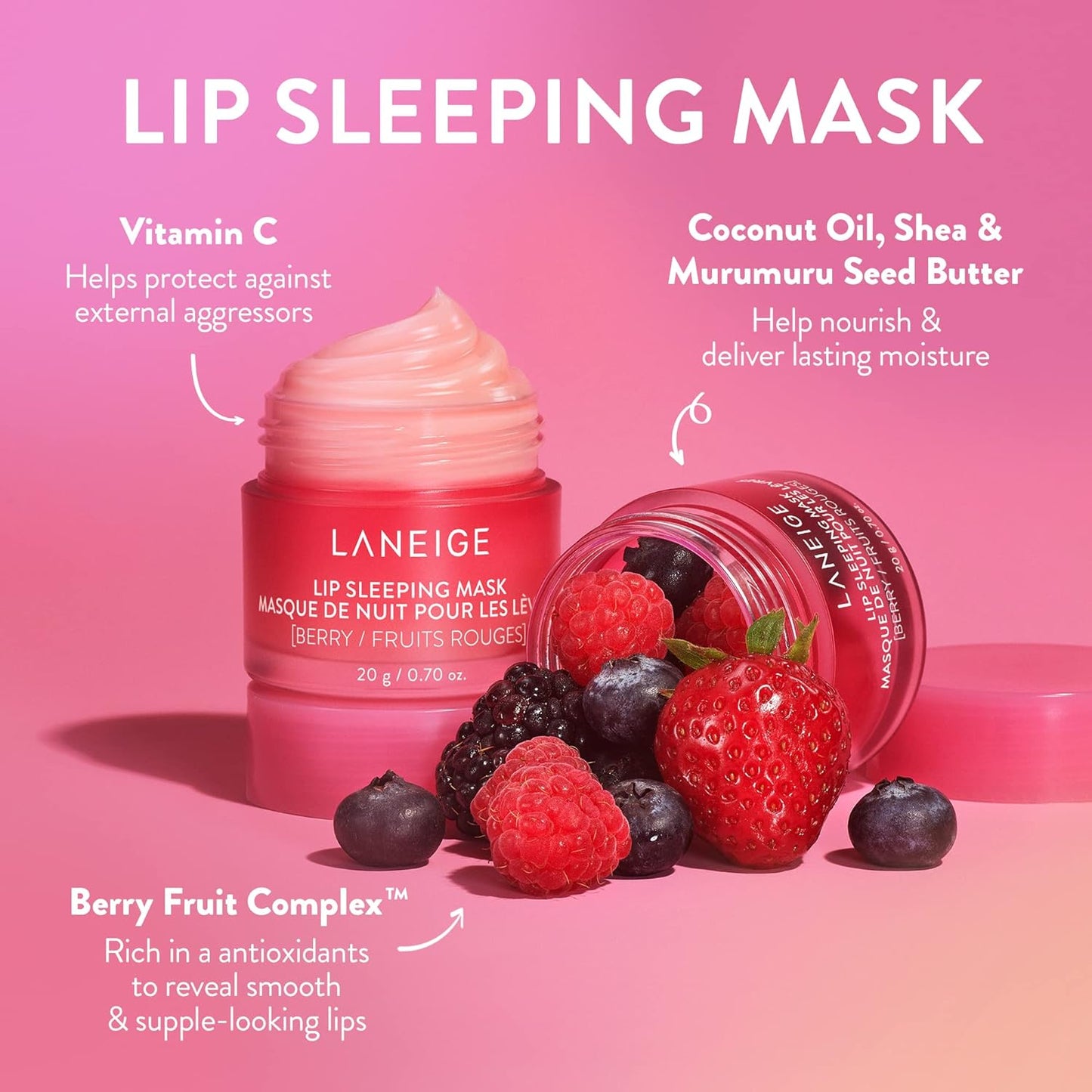 LANEIGE Lip Sleeping Mask: Nourish & Hydrate with Vitamin C, Antioxidants, 0.7 Oz.