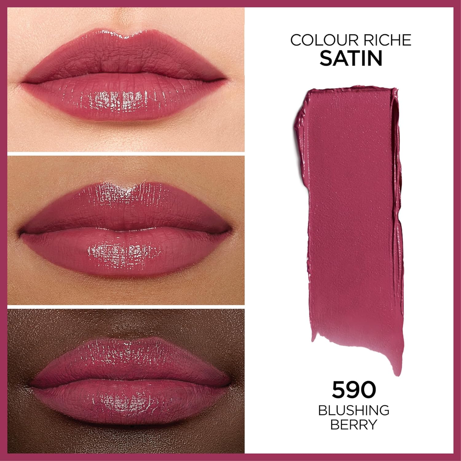 L'Oréal Paris Colour Riche Original Satin Lipstick, Hydrating Formula with Vitamin E & Argan Oil, Blushing Berry, 0.13 Oz.