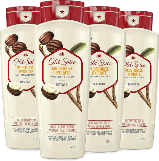 Old Spice Men's Body Wash Moisturize with Shea Butter (A pack of 4 532 ml bottles).