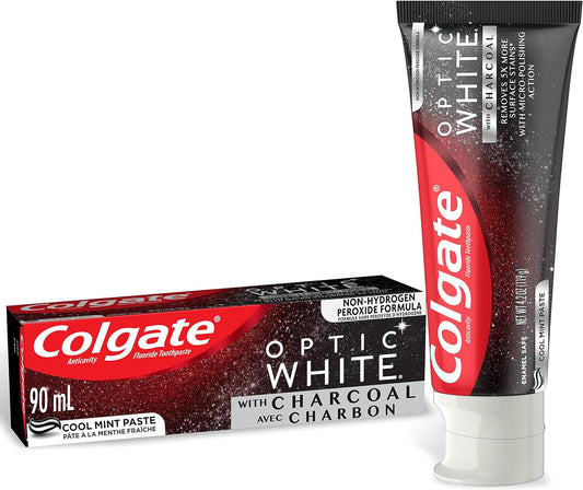 Colgate Optic White with Charcoal Toothpaste, Cool Mint Paste (90 ml).