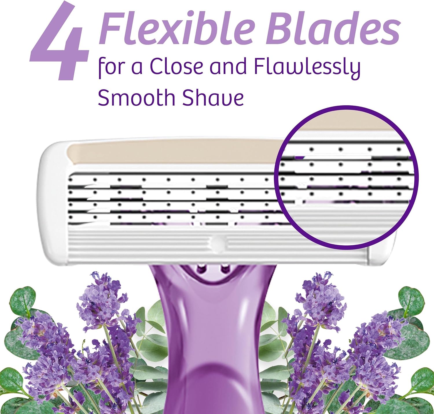 BIC Soleil Escape Women'S Disposable Razors with 4 Blades for a Sensorial Experience and Comfortable Shave, Pack of Lavender & Eucalyptus Scented Handle Shaving Razors for Women, 4 Count