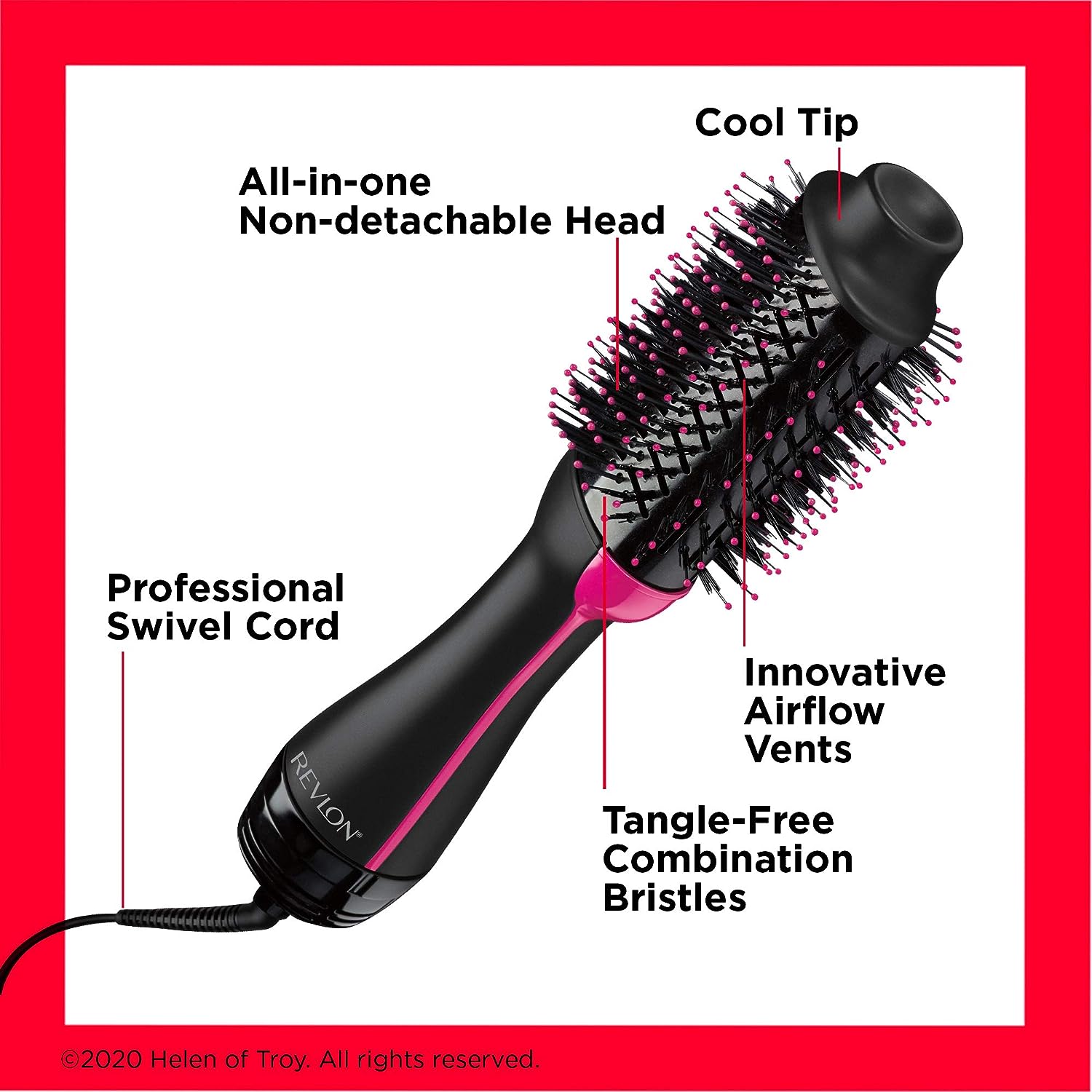 RVDR5222F One-Step Volumizer and Ionic Hair Dryer with Advanced Ionic Technology, Hot Air Brush, Less Frizz, 3 Heat/ 2 Speed Settings, Black