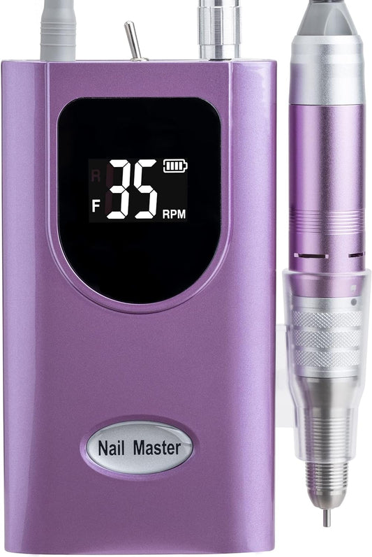 Delanie Professional Nail Drill for Acrylic Nails, High Torque 35,000 RPM Rechargeable Electric Nail File for Acrylic Nails, 2,000Mah, LCD Display, High Speed, Low Heat, Low Vibration Purple