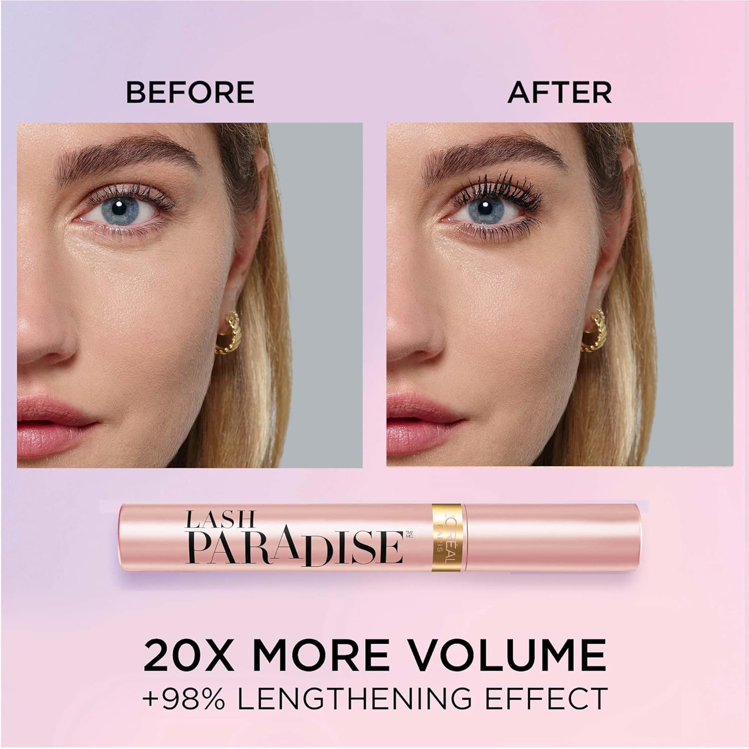 L'Oreal Paris Voluminous Lash Paradise Mascara, Lengthening Mascara, Volume & Length for up to 24 Hours with Flower Oil Infused Conditioning Formula for Sensitive Eyes, Blackest Black, 0.28 Fl. Oz.