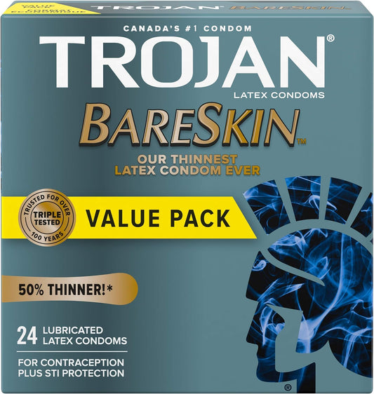 Trojan Bareskin Original Lubricated Latex Thin Condoms, 24 Count