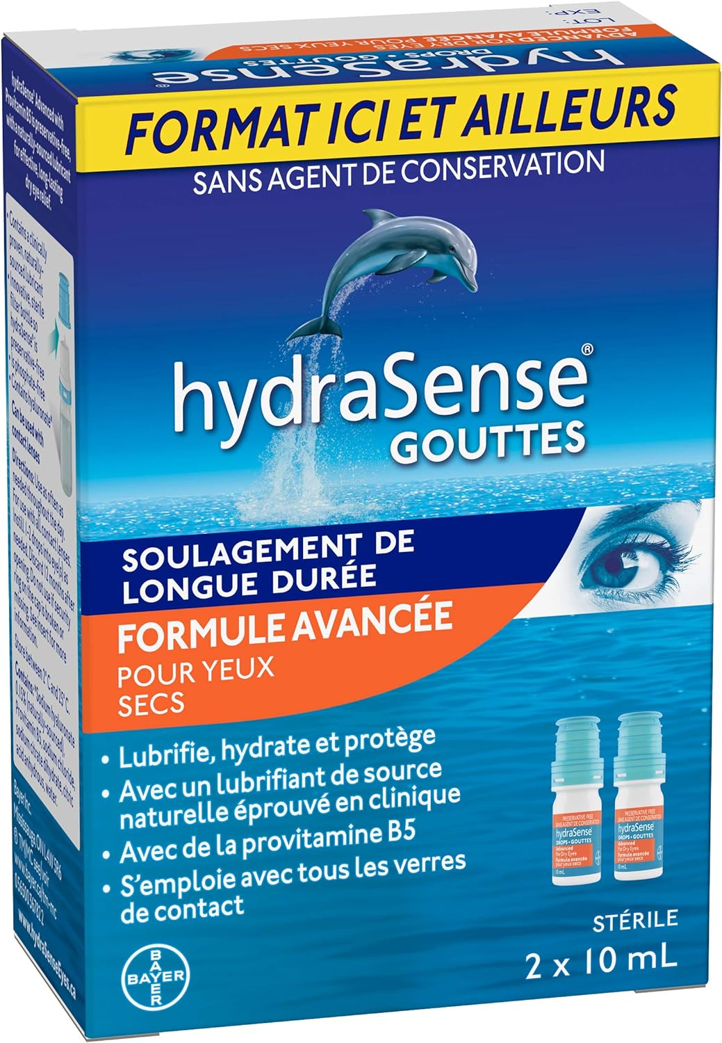 HydraSense Advanced Eye Drops, for Dry Eyes, Preservative Free, Naturally Sourced Lubricant, with Provitamin B5, Home and Away Twin Pack (2 X 10 Ml), 20 Ml