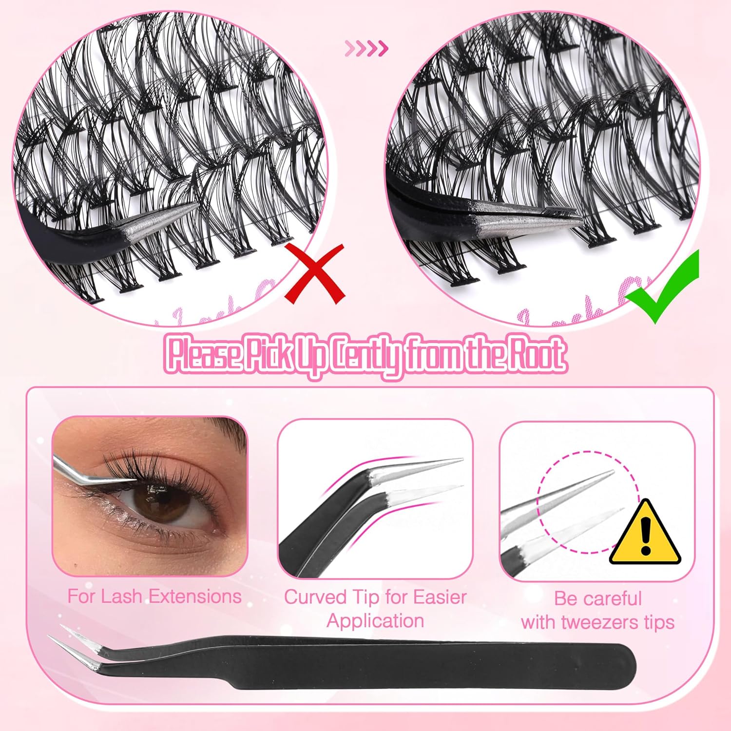 EYDEVRO Lash Extension Kit 240 Pcs Lash Clusters Eyelash Extension Kit, 30D40D Individual Lashes with Lash Bond and Seal and Lash Applicator Tweezers D Curl 8-16Mm Mixed Length Clusters Lashes