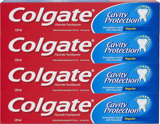 Colgate Cavity Protection Whitening Fluoride Toothpaste - Fresh Mint Taste - Strengthens Protects and Whitens Teeth (A pack of four 120 ml).