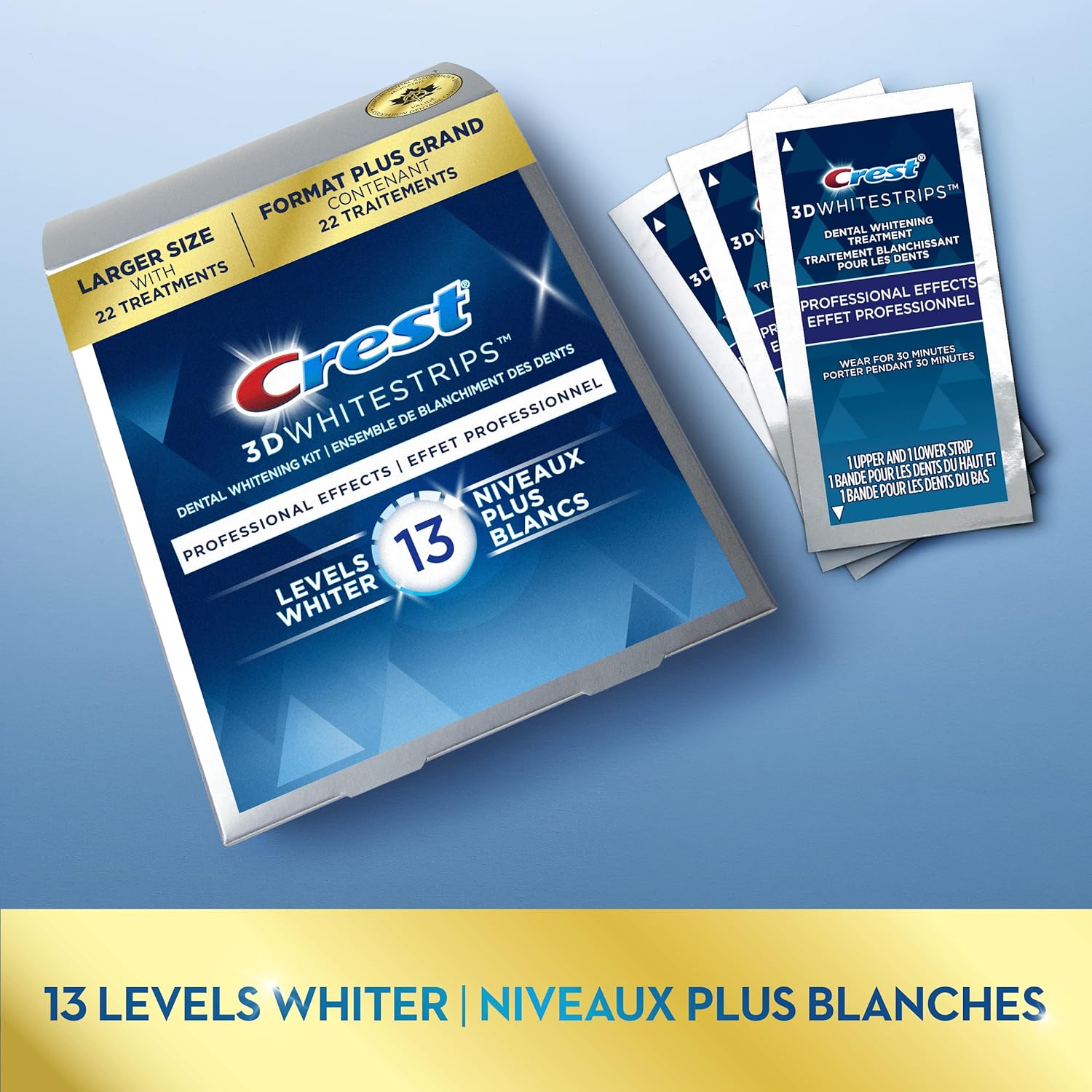 Crest 3D White Whitestrips Professional Effects Teeth Whitening Kit, 22 Treatments, 13 Levels Whiter