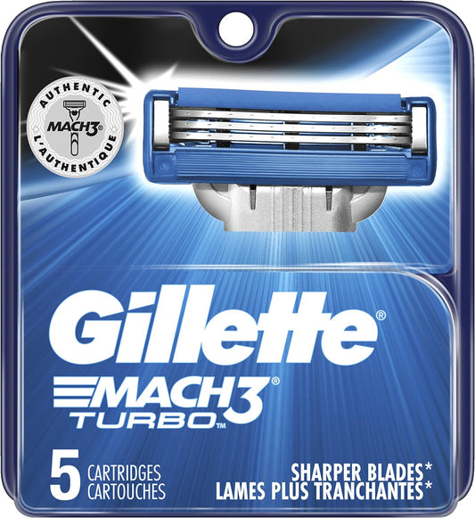 Gillette Mach3 Turbo Men's Razor Blade Refills, 5 Count