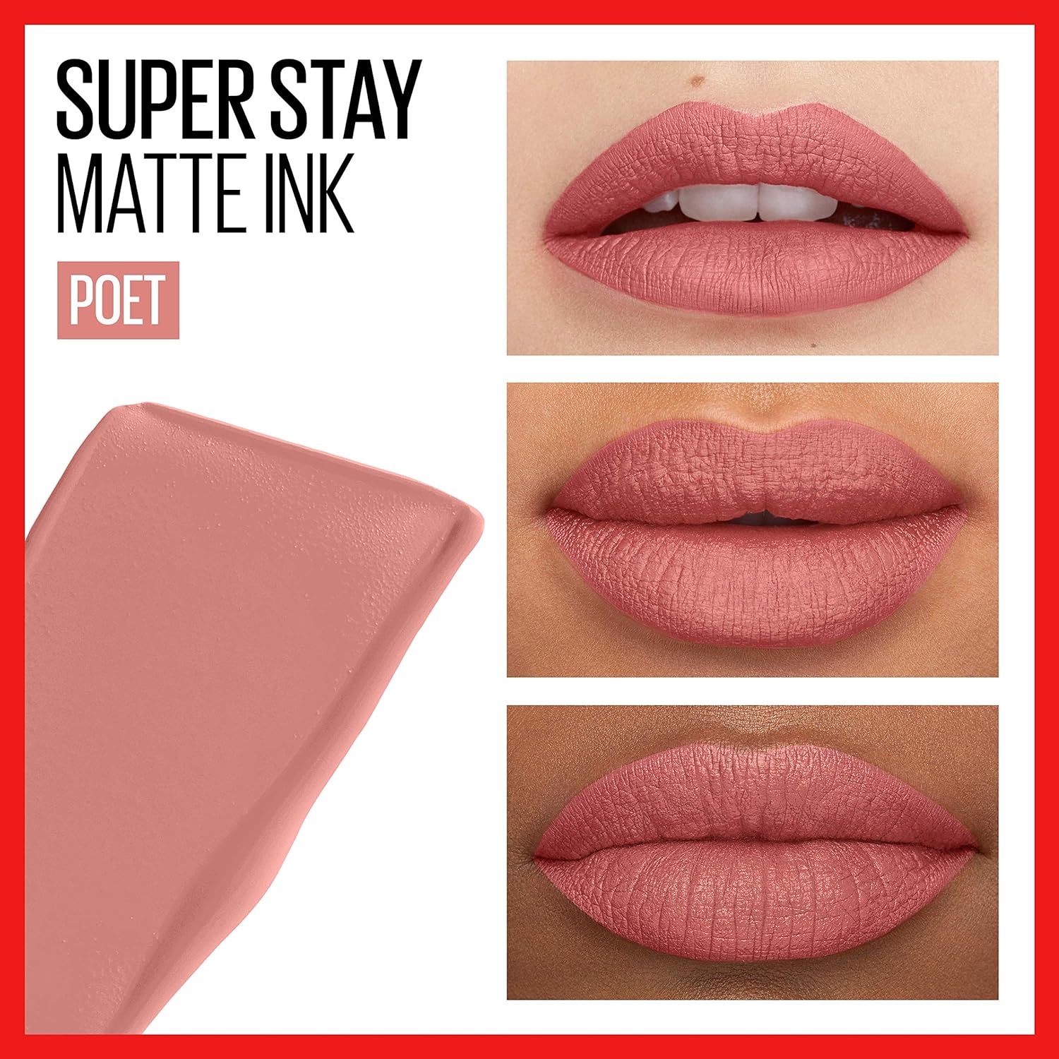 Maybelline New York Super Stay Matte Ink Liquid Lipstick, Long Lasting High Impact Color, up to 16H Wear, Poet, Light Rosey Nude (0.17 oz).