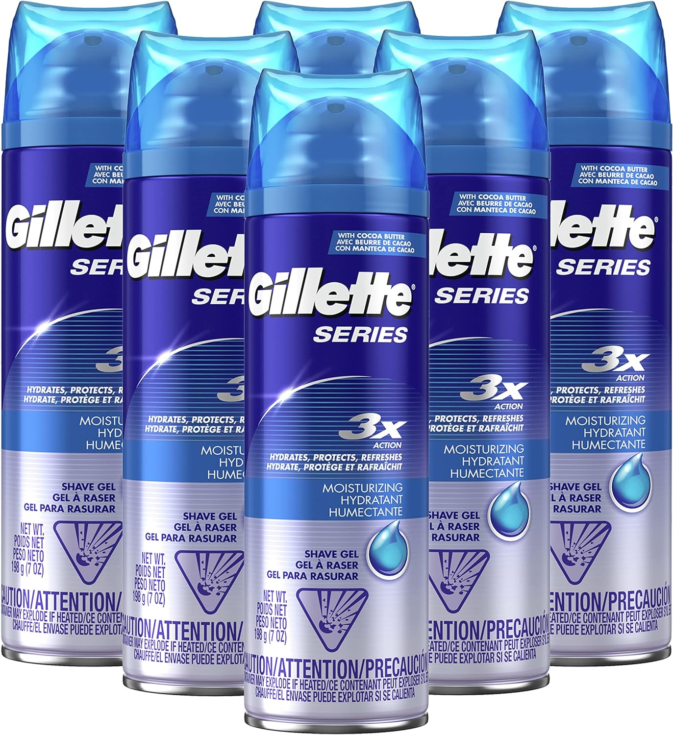 Gillette TGS Series Shave Gel, Moisturizing (A pack of six 7 ounces cans).