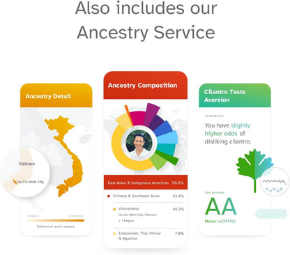 Health + Ancestry Service - DNA Testing with Personalized Genetic Reports like Health Predispositions, Carrier Status, Wellness and Trait Reports (Before You Buy See Important Test Info Below)