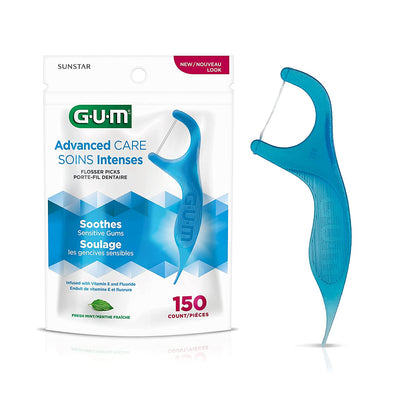 GUM Sunstar 888JC  Advanced Care Flossers, Fresh Mint, Vitamin E & Fluoride, 150 Count (Packaging May Vary)