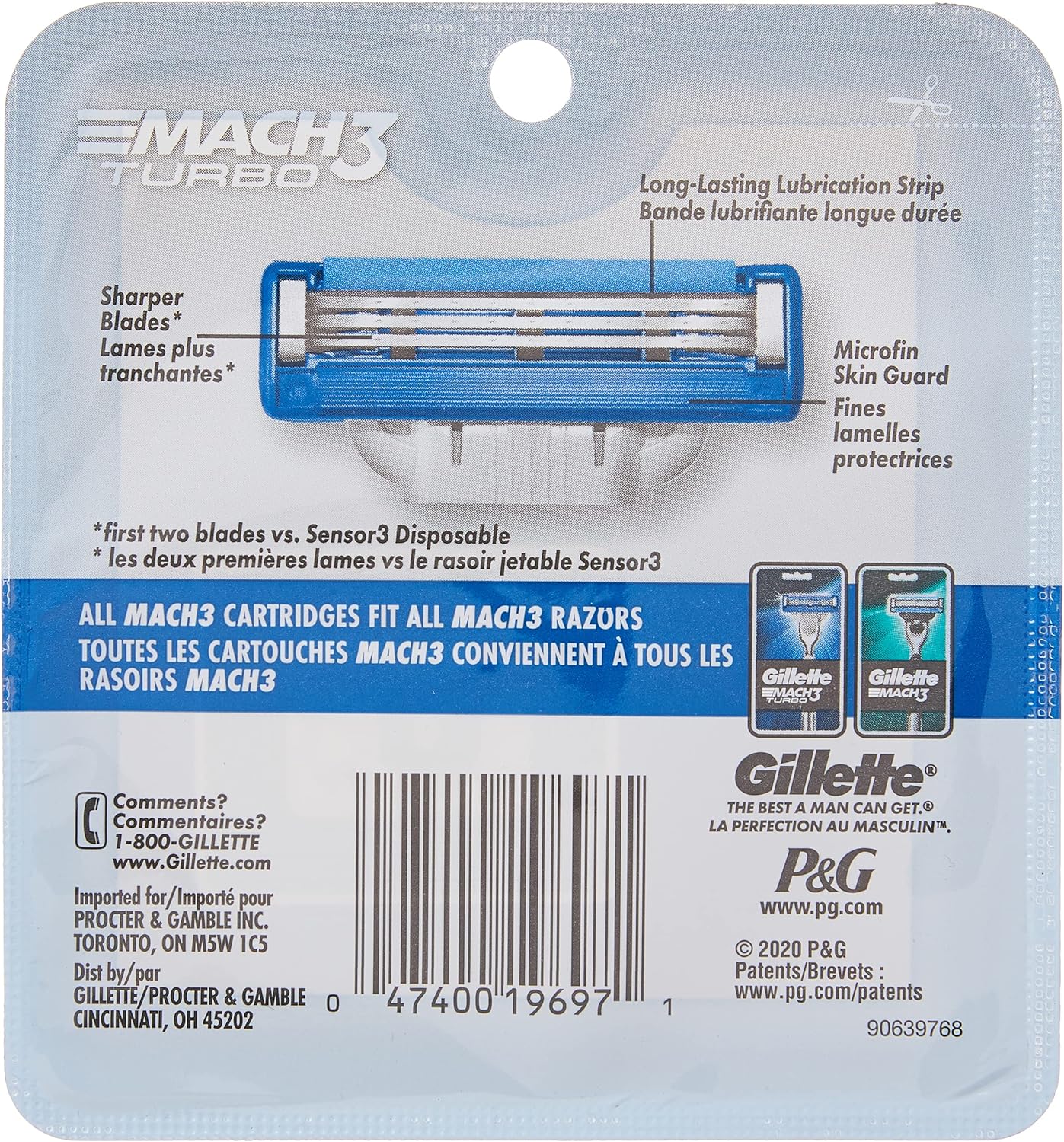 Gillette Mach3 Turbo Men's Razor Blade Refill Catridges, 8 Count