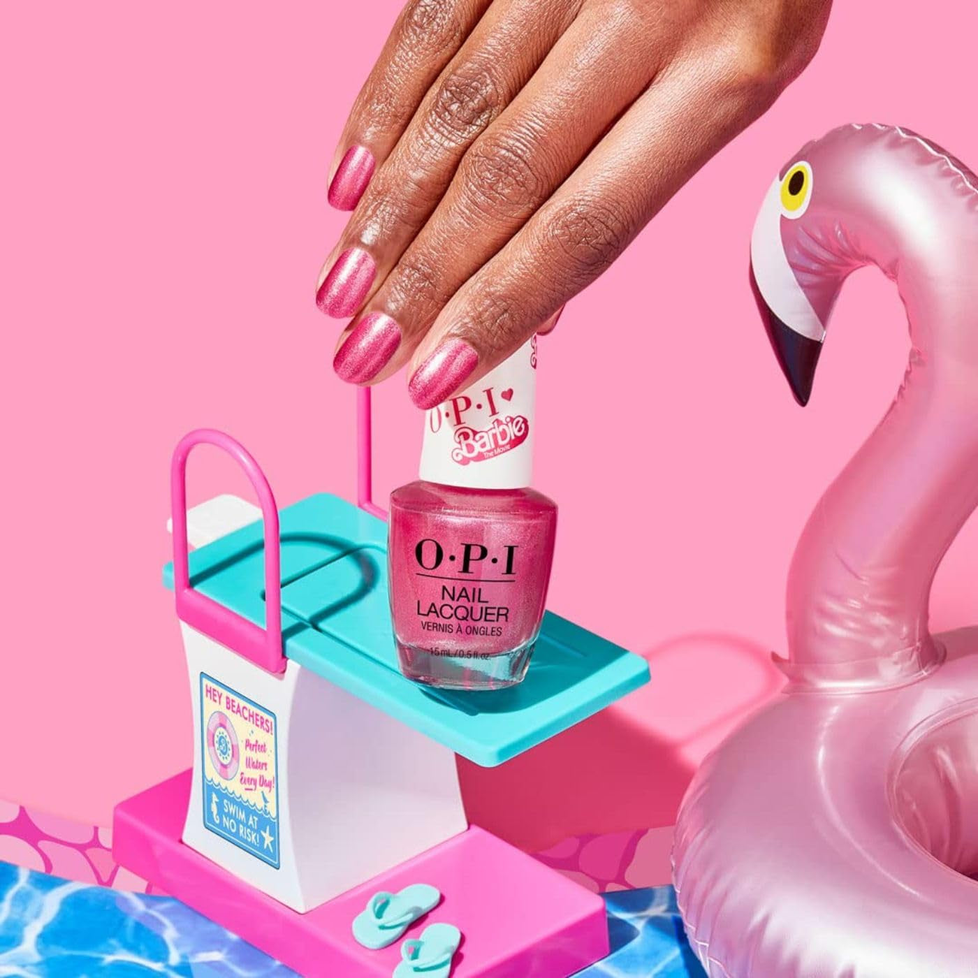 Nail Lacquer, Opaque Pearl Finish Pink Nail Polish, up to 7 Days of Wear, Chip Resistant & Fast Drying, xbarbie Limited Edition Collection, Welcome to Barbie Land, 0.5 Fl Oz