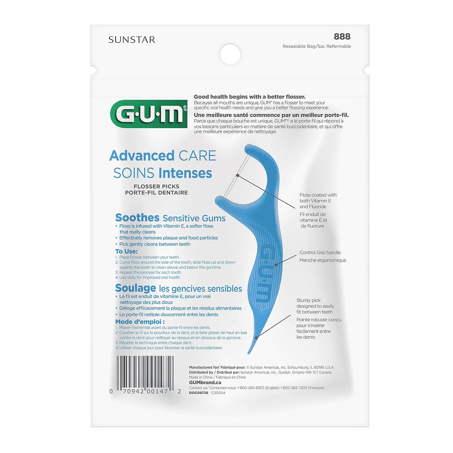 GUM Sunstar 888JC  Advanced Care Flossers, Fresh Mint, Vitamin E & Fluoride, 150 Count (Packaging May Vary)