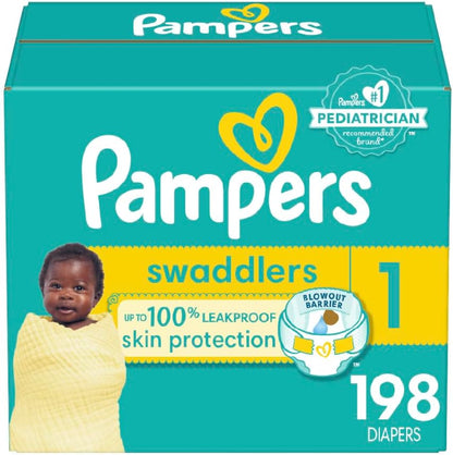 Diapers Size 1/Newborn, 198 Count -  Swaddlers Disposable Baby Diapers (Packaging & Prints May Vary)