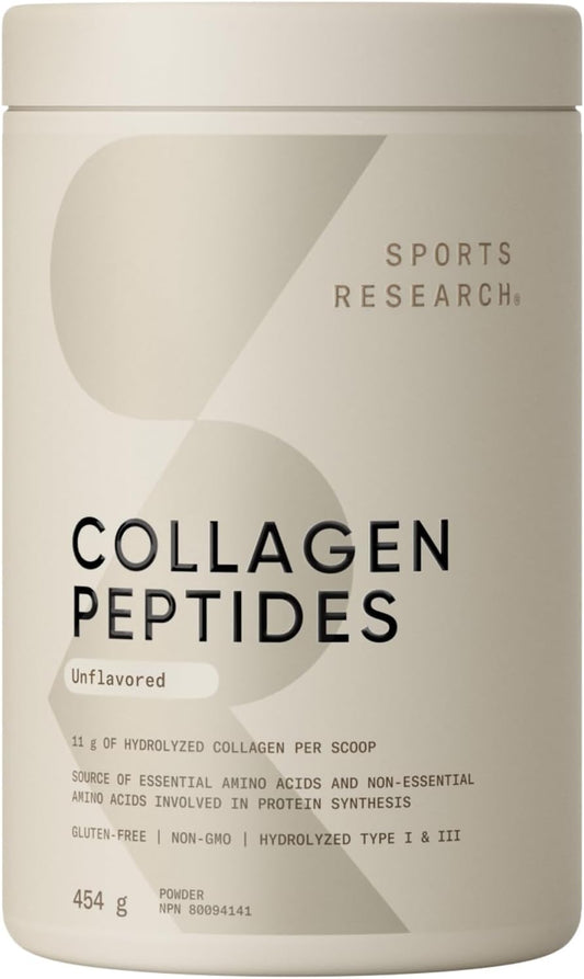 Sports Research Collagen Peptides - Hydrolyzed Type 1 & 3 Collagen Powder Protein Supplement for Healthy Skin, Nails, Bones & Joints - Easy Mixing Vital Nutrients & Proteins, Collagen for Women & Men