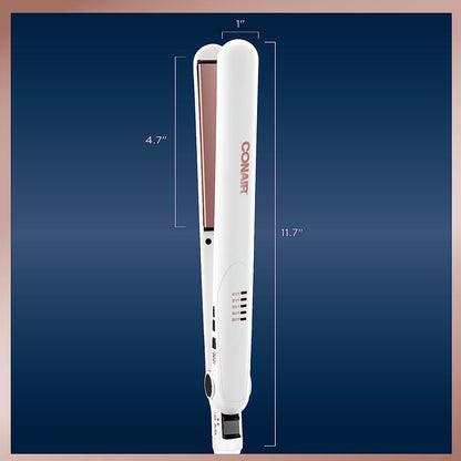Double Ceramic Flat Iron, 1 Inch, White/Rose Gold