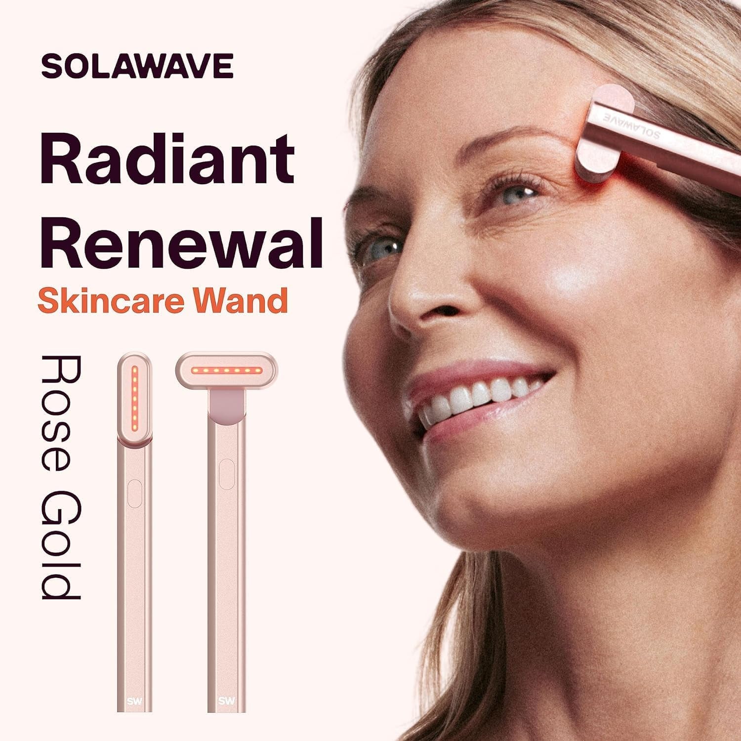 4-In-1 Radiant Renewal Wand and Serum Bundle, Face Skincare Wand with Facial Massager, Facial Wand with Renew Complex Serum (Rose Gold)