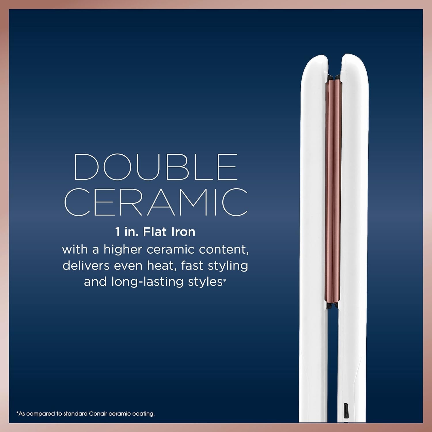 Double Ceramic Flat Iron, 1 Inch, White/Rose Gold