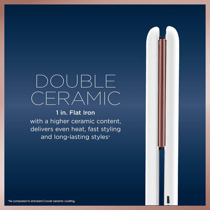 Double Ceramic Flat Iron, 1 Inch, White/Rose Gold