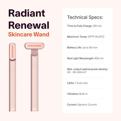 4-In-1 Radiant Renewal Wand and Serum Bundle, Face Skincare Wand with Facial Massager, Facial Wand with Renew Complex Serum (Rose Gold)