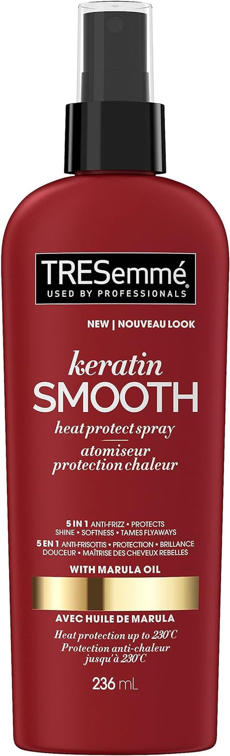 TreSemme Keratin Smooth Heat Protect Spray for Silky, Smooth Hair Marula Oil Anti-Frizz and Detangling Heat Protection Spray 236 Ml