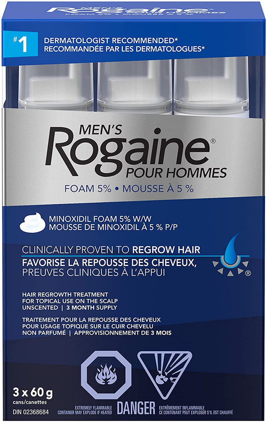 Men’S Hair Loss & Thinning Treatment for Hair Regrowth, 5% Minoxidil Foam Extra Strength, 3 Month Treatment, White