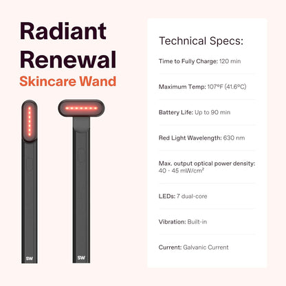 4-In-1 Radiant Renewal Wand and Serum Bundle, Face Skincare Wand with Facial Massager, Facial Wand with Renew Complex Serum (Matte Black)