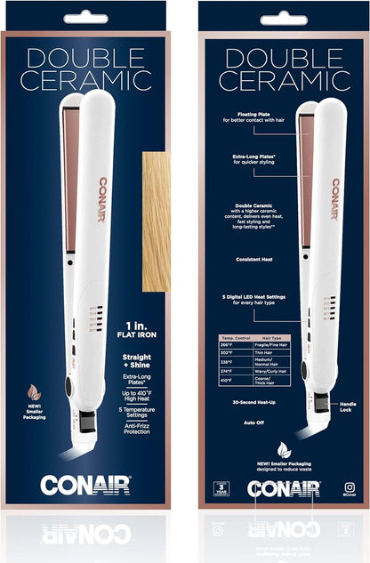Double Ceramic Flat Iron, 1 Inch, White/Rose Gold